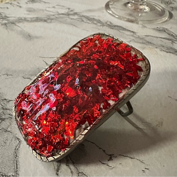 Red Glitter Western cowgirl Belt Buckle Repurposed Rockabilly OOAK Resined 1973 - Picture 11 of 11